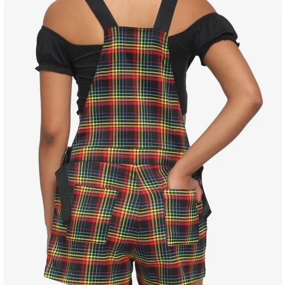 Hot Topic Rainbow Grid Utility Shortalls S - Picture 3 of 16